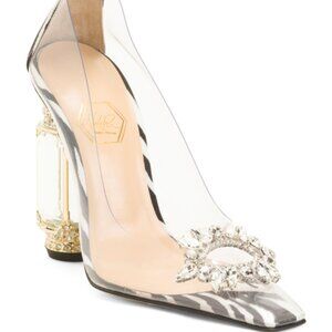 Nalebe Made In Italy Zebra Pumps Clear Jewel Heel Embellished Snip Toe